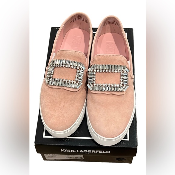 KARL LAGERFELD PARIS Light pink suede slip ons size 10 EUR 41 new in box - Picture 1 of 7